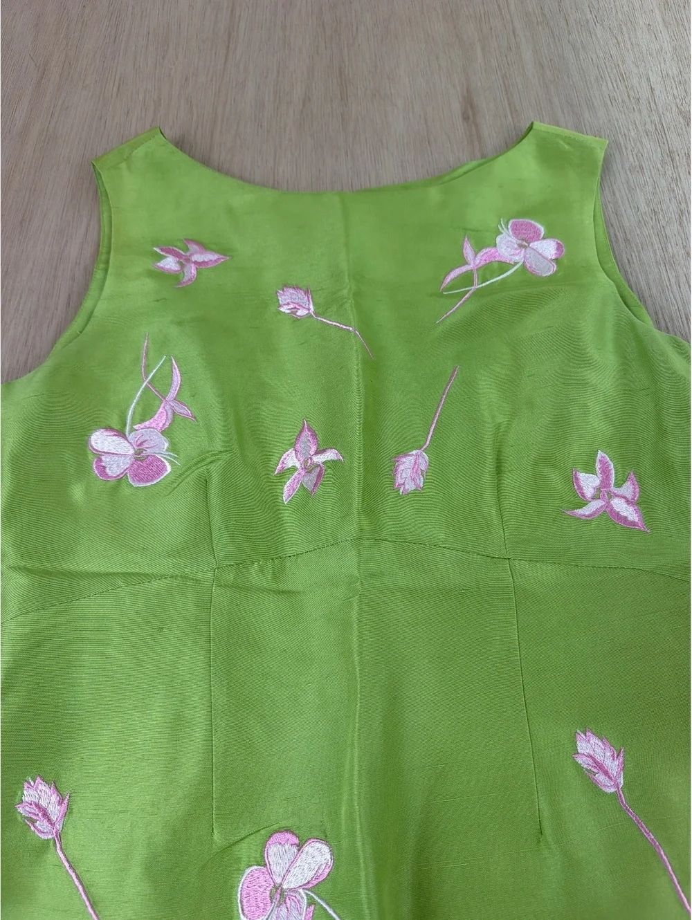 Tibi Hyland Silk Embroidered Sleeveless Shift Dress Green Pink Floral Size 8